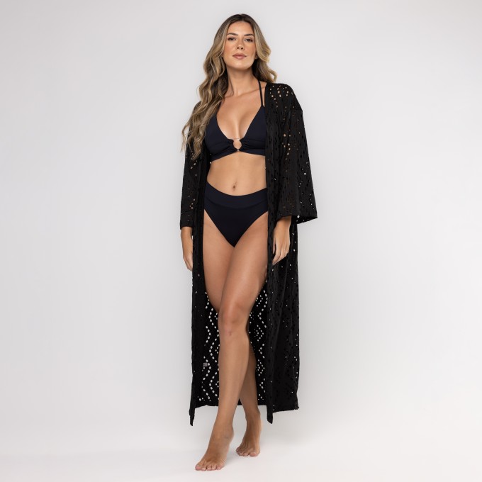 Kimono Longo Malha Rendada
