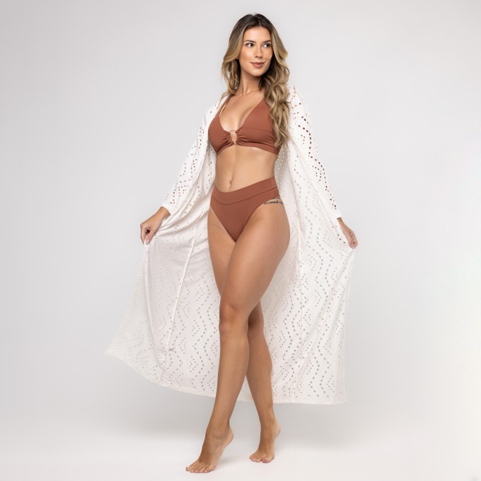 Kimono Longo Malha Rendada