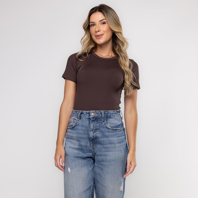 Blusa Canelada Manga Curta