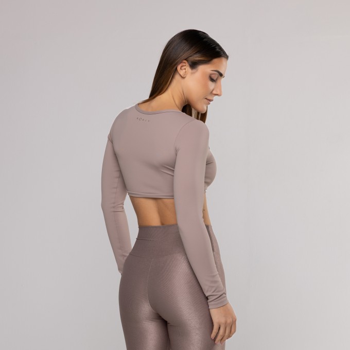 Top Manga Longa Curto Cinza Dusty