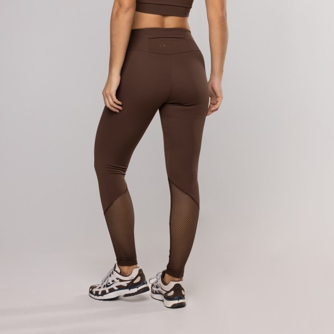 Legging Detalhe Tela Perna Marrom Escuro