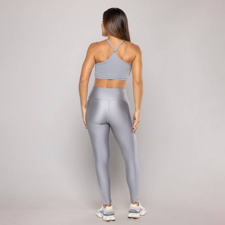 Legging Faixa Lateral Textura Cinza Médio - Borju