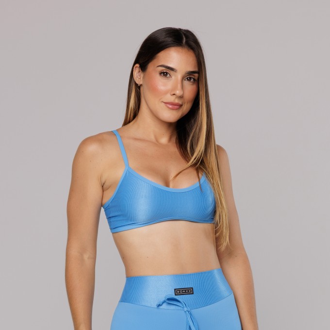 Top Curva Viés Glow Blue