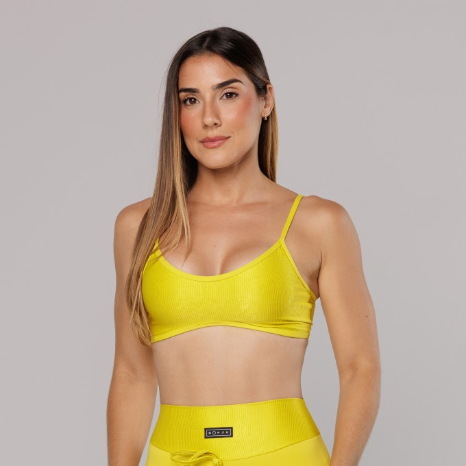 Top Curva Viés Glow Amarelo Ouro