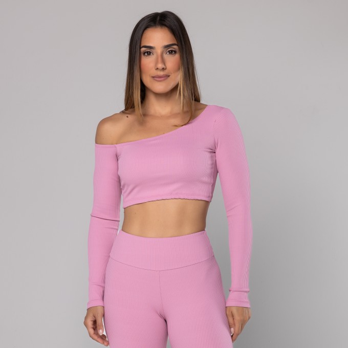 Blusa Canelada Assimétrica Rosê