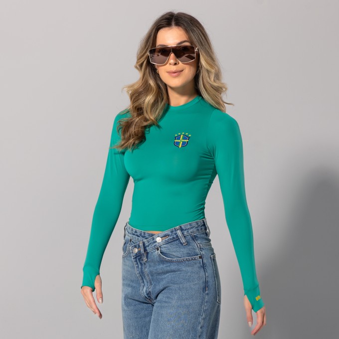 Blusa Light Manga Longa Dedinho Verde Brasil