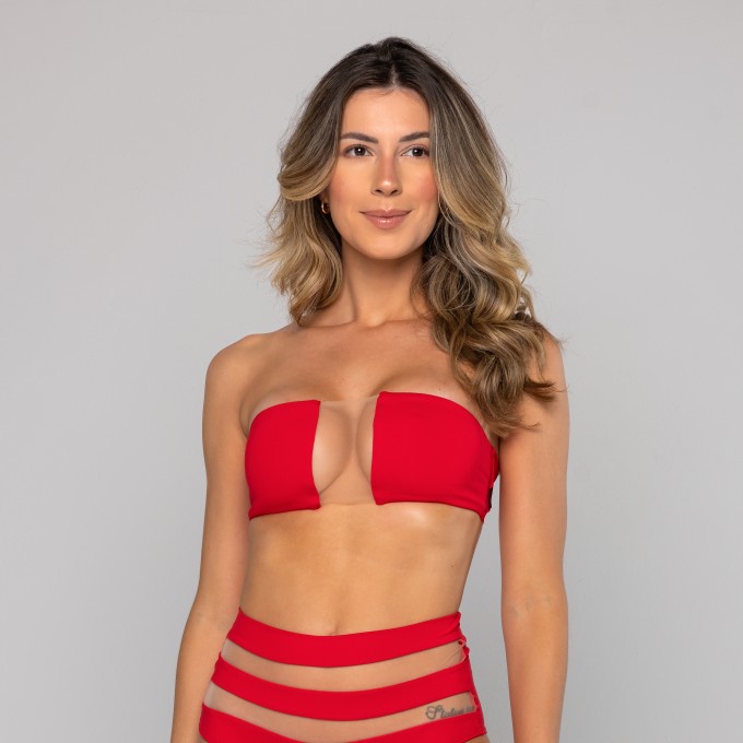 Top Amarração Tomara Que Caia Tule Vermelho