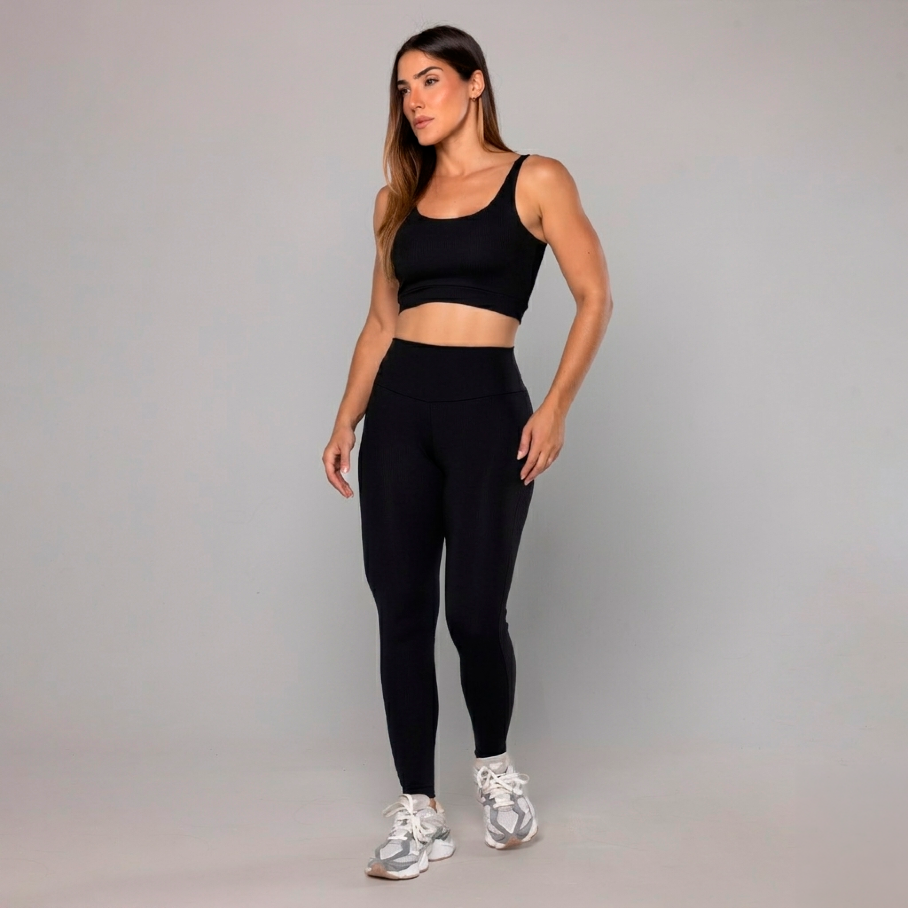 Legging Rib Costas Recorte Preta - Borju