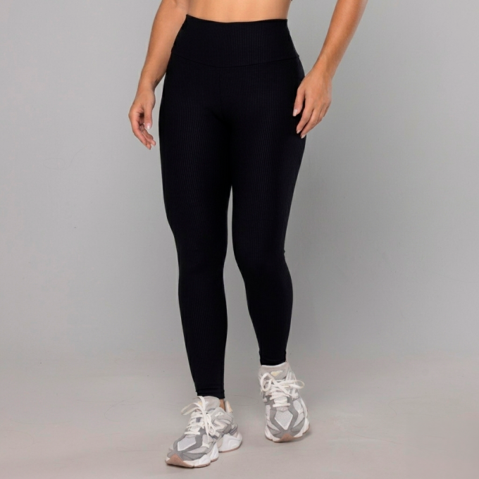 Legging Rib Costas Recorte Preta