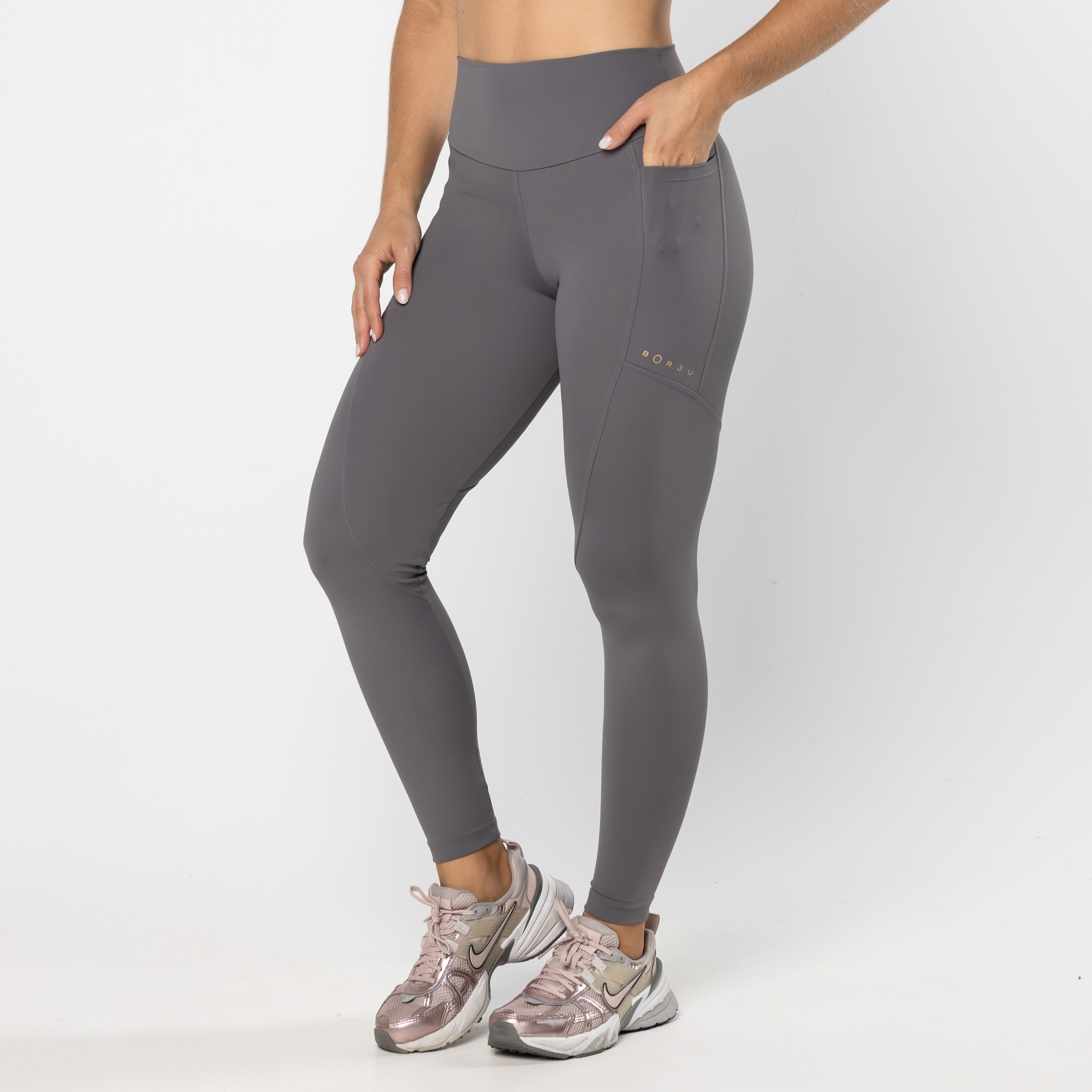 Legging Bolsos Recortes Muse Cinza Fumê