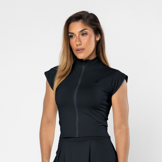 Blusa Recortes Zíper Ícone Preta