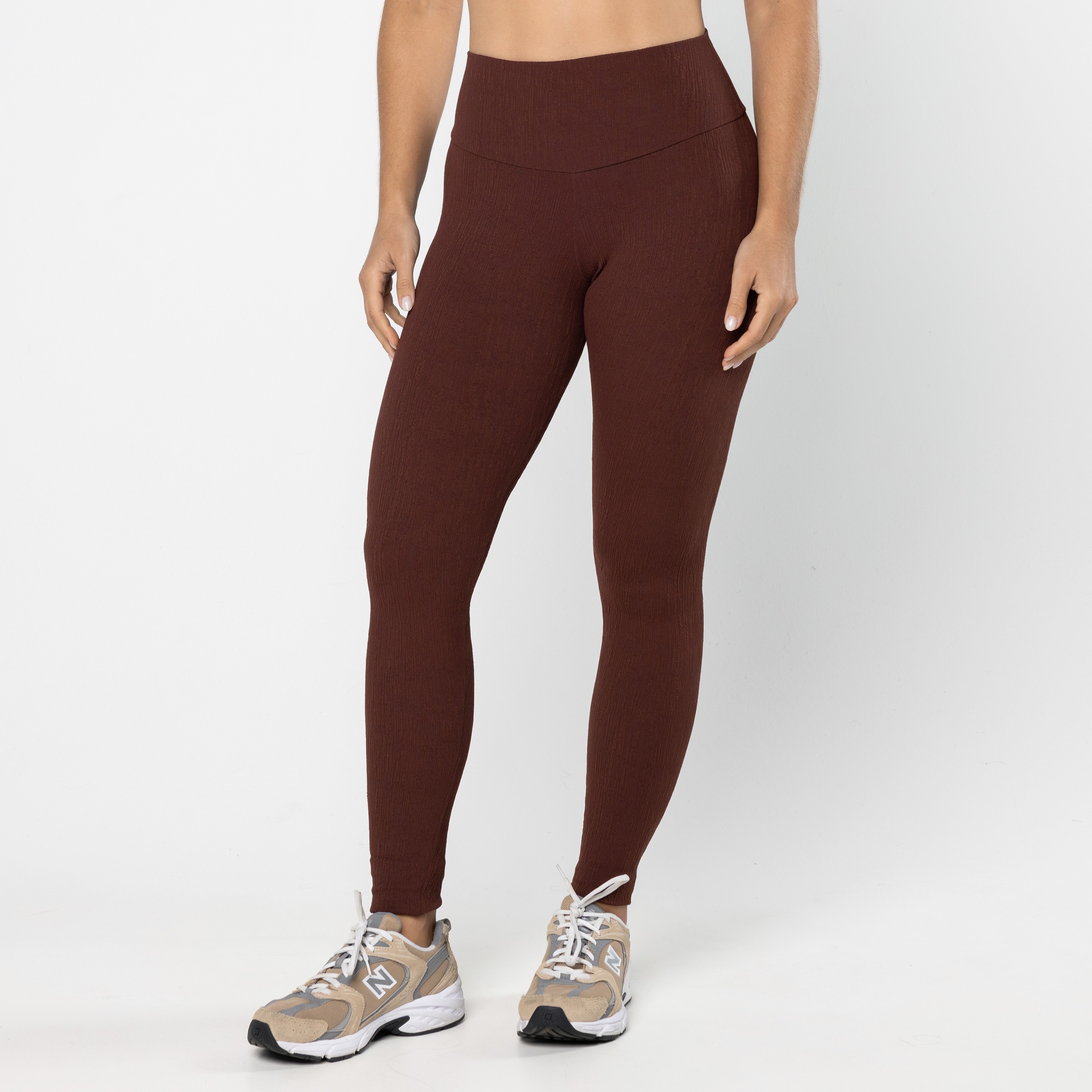 Legging Jacquard Básica Cós Alto Marrom Couro