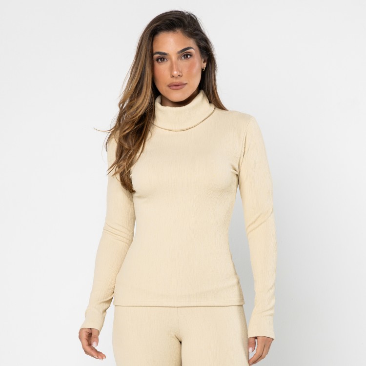 Blusa Manga Longa Jacquard Palha