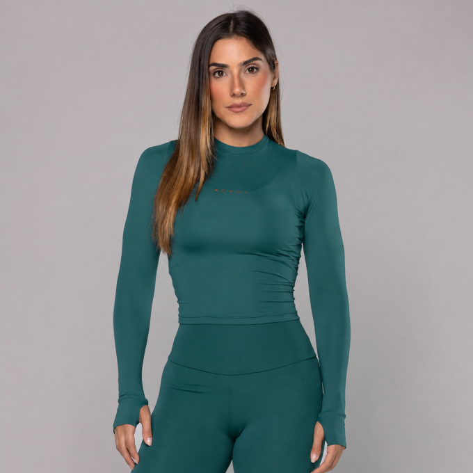 Blusa Light Manga Longa Dedinho Verde Escuro